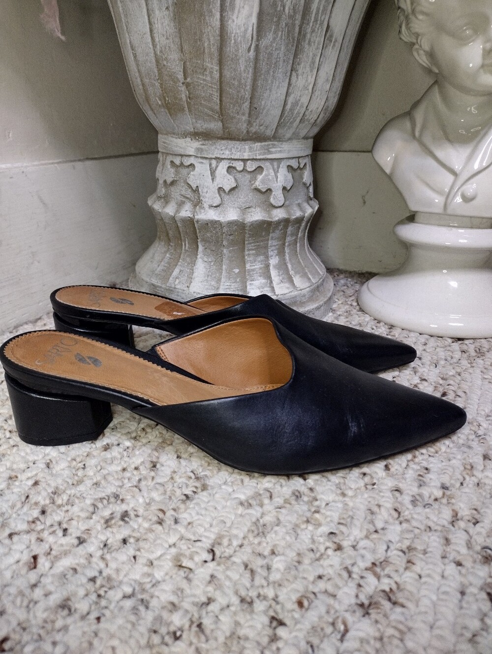 Anthropologie SARTO Visa Black Leather Dress Mules